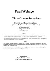 Paul Wehage: Three Canonic Inventions for alto and tenor saxophones