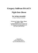 Gregory Sullivan Isaacs: Night Into Dawn for string ensemble (44.3.3.0), score only